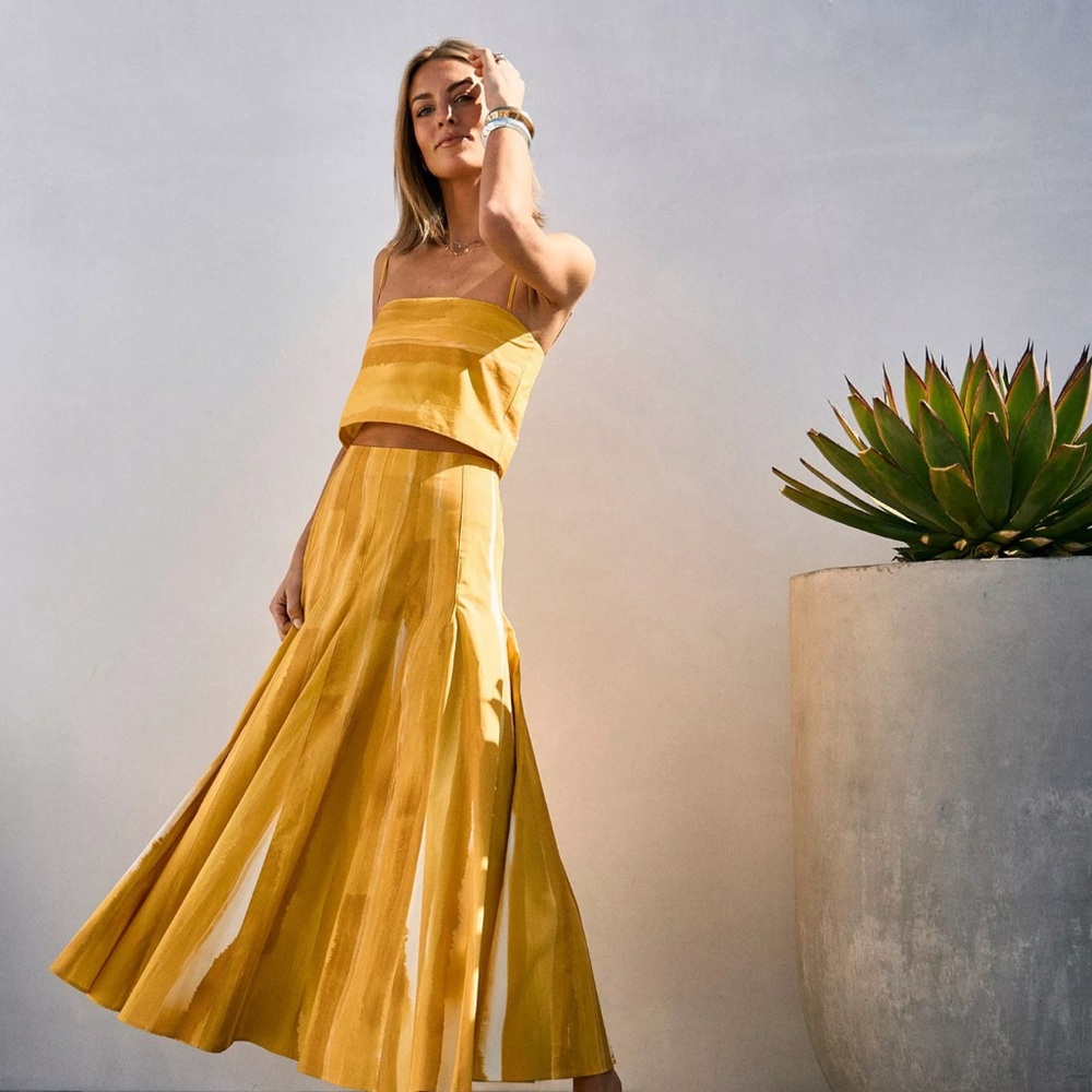 M. G. style x Antonio Melani - Lemon Watercolor Crop Top & MIDI Skirt, size 2